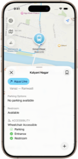 Accessibility availability labels displayed for the Kalyani Nagar station in Pune region