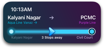 Live Activity for the Kalyani Nagar to PCMC route in Pune region