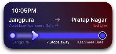 Live Activity for the Jangpura to Paratap Nagar route in New Delhi region